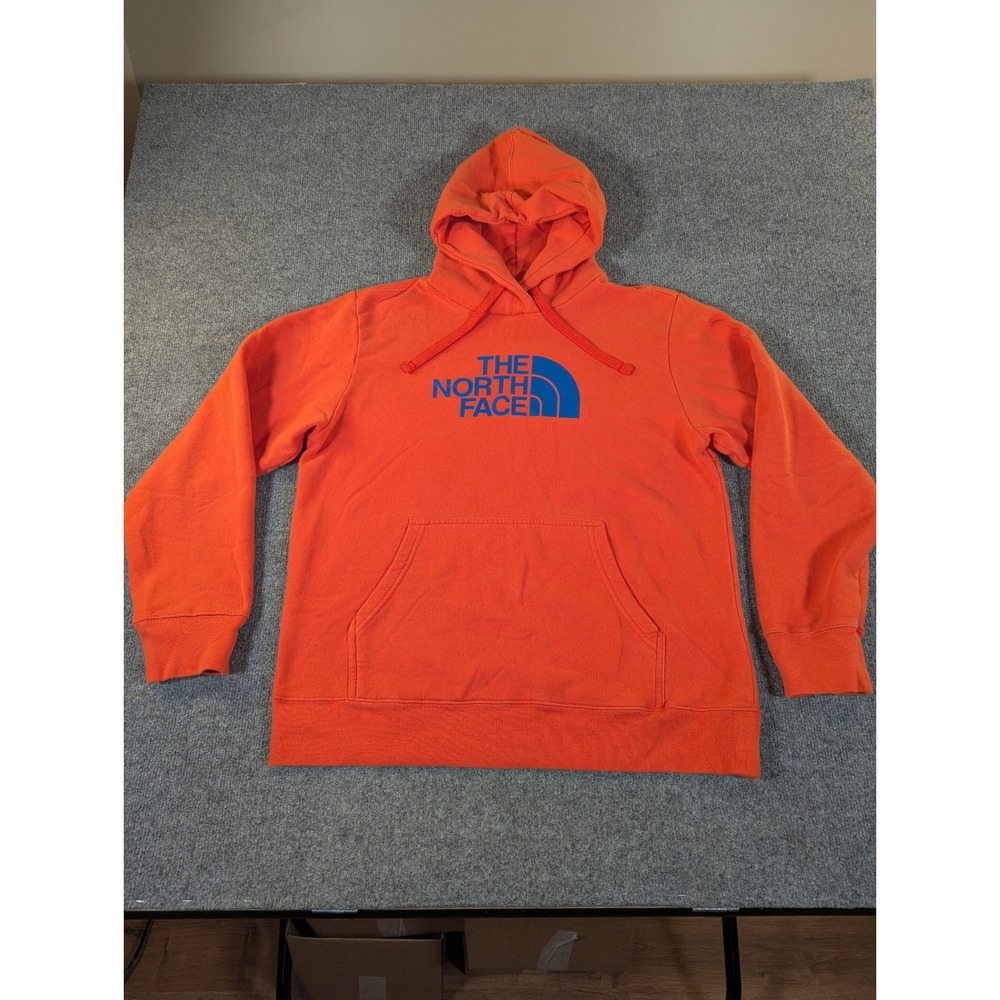 The North Face Mens Orange Blue Logo Pullover Hoodie Sweatshirt‎ Large #2375